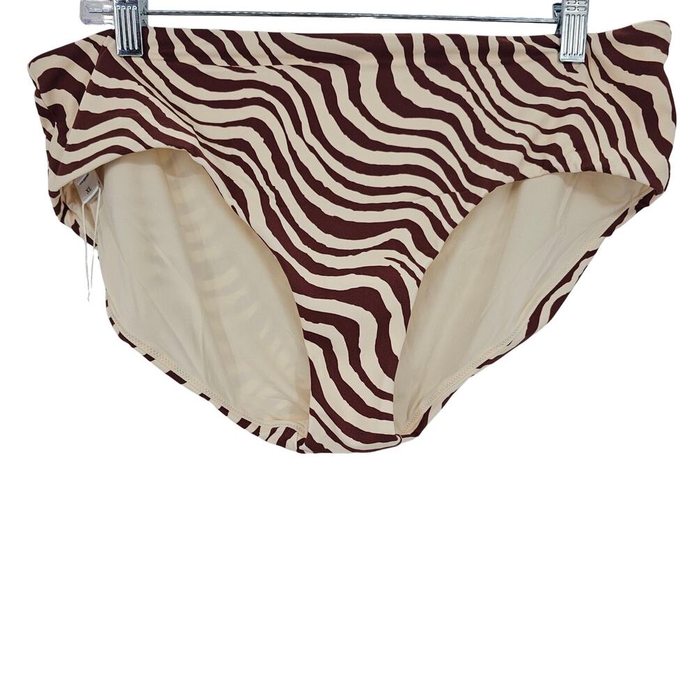 Andie Swim Womans size XL The Hipster Bikini Bottoms in Bias Stripe Truffle NEW